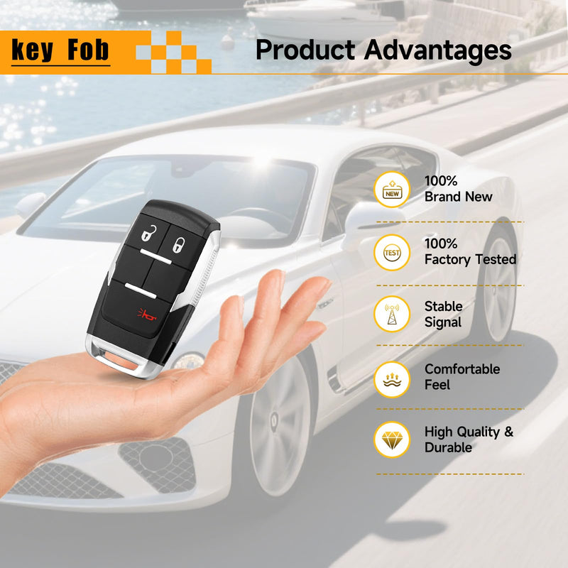 Smart Key Fob Replacement Fits for Dodge Ram 2500 3500 4500 5500 2019 2020 2021 2022 2023 2024 Smart Proximity Car Keyless Entry Control Remote GQ4-76T 433Mhz 3BT
