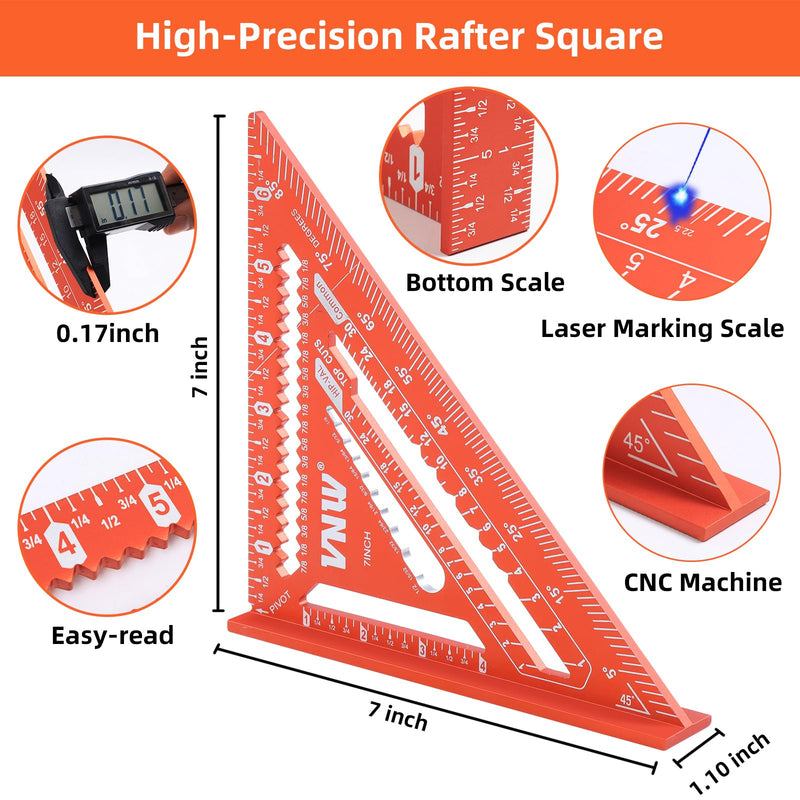 VNW 12inch Zinc Alloy Combination Square and 7inch Aluminum Rafter Square Set with Carpenter Pencil,Heavy Duty Carpenter Tools for Woodworking and Home DIY