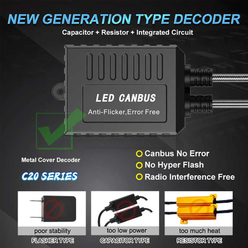 SOCAL-LED 2x C20 HB5 9007 LED Decoder Strong Canbus Error Code Warning Canceller Anti Flicker Relay Adapter
