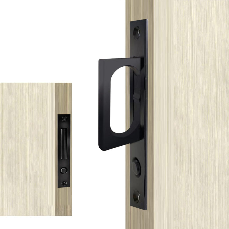 LWZH Brushed Nickel Pocket Door Edge Pull with Push Automatic Bounce Switch,Sliding Door Pull Hardware, Flush Hidden Handle（Black） Black