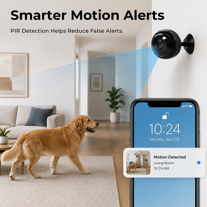 4K Hidden Camera, Mini WiFi Nanny Cam with Motion Detection & Night Vision (Black) | Spy Cam Indoor for Baby Pets Security with App Control