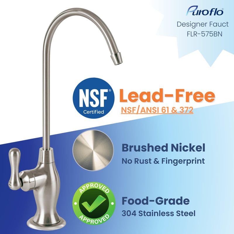 Brushed Nickel Reverse Osmosis Faucet, NSF Certified, Non‑Air Gap for Under Sink Water Filtration System, RO System Drinking Water Faucet, FLR-575BN