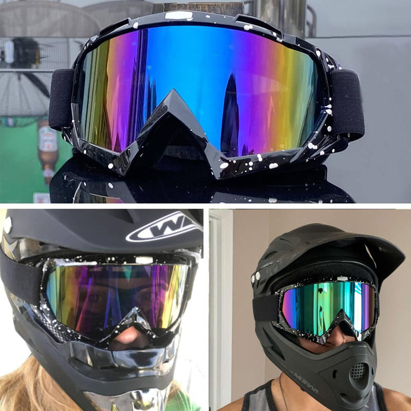Motorcycle Goggles Dirt Bike Goggles Windproof ATV Dustproof Racing GogglesScratch Resistant Ski Goggles Protective Safety Glasses PU Resin (Black frame+Color lens) Marble Black Frame+color Lens