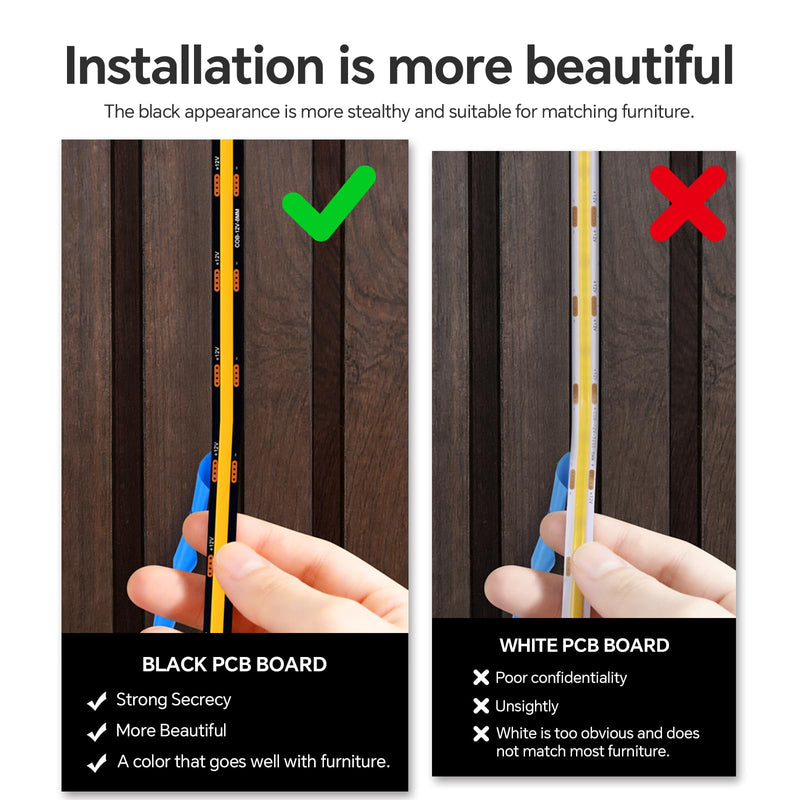 6-in-1 Black PCB COB LED Strip Light,12V Touch Dimable LED Recessed Lighting Kit,3.3Ft Self-Adhesive Under Cabinet Lighting 3000K with 36W Adapter for Wood Slat Wall Panels, Headboards, Cabinet,Shelf Warm White-3000K 6 Roll 3.3Ft