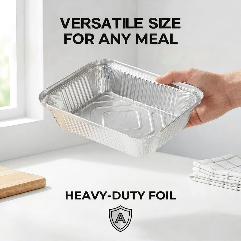 50 Pack Aluminum Pans with Cardboard Lids, 8.3"x6.2", 2.25 LB | Heavy duty disposable foil containers, trays for baking, meal prep, roasting, food storage 50 Pack Pans with Paper Lids