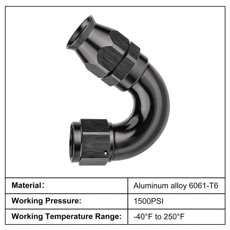 EVIL ENERGY 6AN 150 Degree PTFE One Piece Full Flow End Hose Fitting Aluminum Black