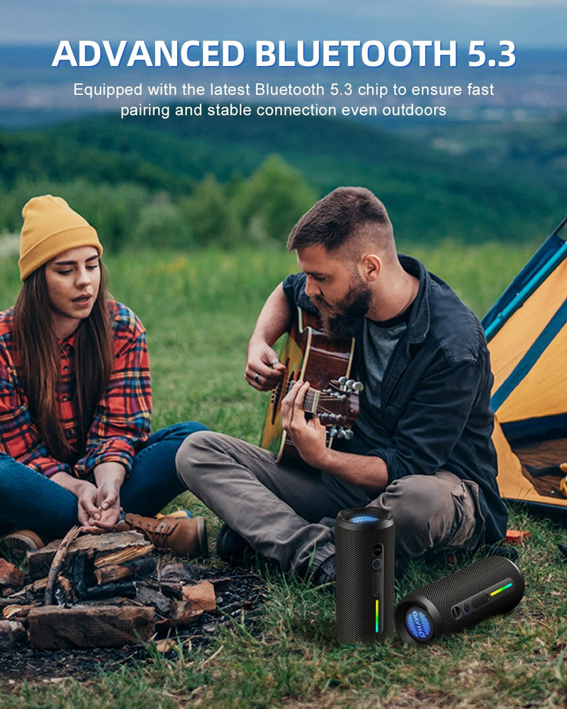 OHAYO Portable Bluetooth Speaker, IPX7 Waterproof, 24W Stereo, LED Lights | IPX7 waterproof, 30H playtime, TWS pairing, RGB lights, Bluetooth 5.3 - pool, beach, camping, shower Black