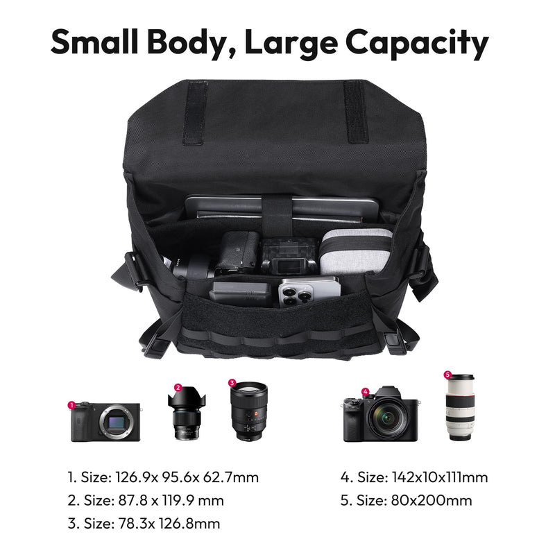 ULANZI BC08 Sling Camera Case 9L with Tripod Holder | Small Compact Camera Tactical Shoulder Bags for DSLR/SLR/Mirrorless Cameras, Water-Resistant Crossbody Bag Women Men, Black