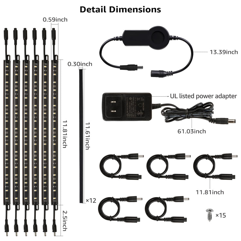 TORCHSTAR Smart LED Safe Lighting Kit, Voice & APP Control (6) 12 Inch Dimmable Linkable Light Bars, Compatible with Alexa, 900LM, 100-240V, for Under Cabinet Display Closet Showcase, 5000K Daylight Daylight (5000K)