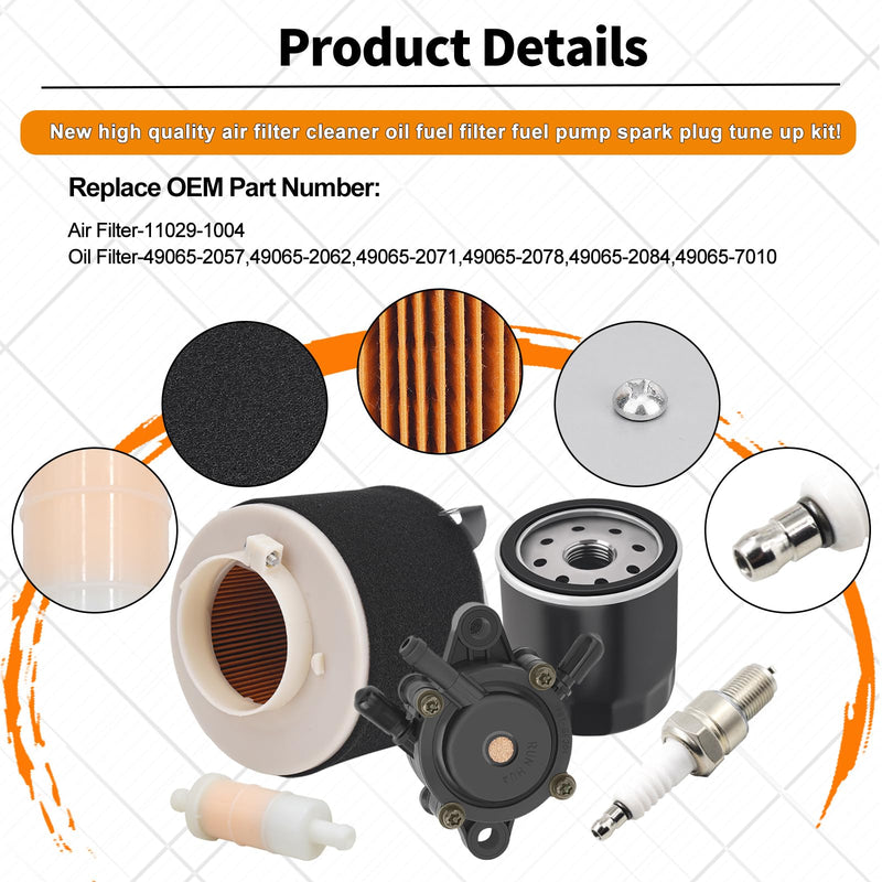 11029-1004 Air Filter 49065-2078 Oil Filter Replacement for Kawasaki Mule 500 520 550 600 610 2500 2510 2520 KAF300 KAF400 KAF620A Mule SX 4x4 XC SE with Spark Plug Fuel Pump Fuel Filter kit
