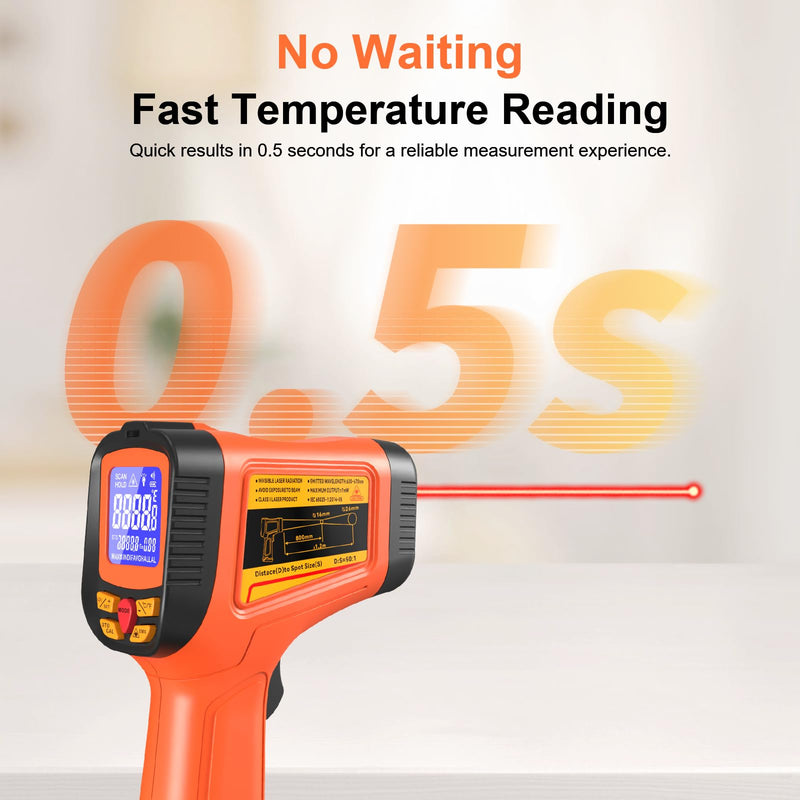 '-58°F to 2732°F Digital Infrared Thermometer Gun, 50:1 Distance Ratio Laser Temperature Gun with MAX/MIN/AVG Measure and Alarm, Heat IR Temp Gun for Cooking, Griddle, HVAC, Industrial Forging Coral