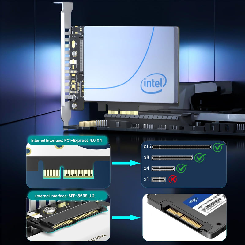PCIe 4.0 X4 to U.2 NVMe SSD Adapter for 2.5 Inch SFF-8639 1 Port-PCIe 4.0 x4