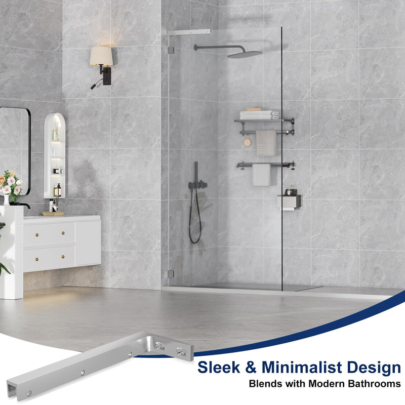 LukLoy Fixed Glass Bracket, Wall to Glass Shower Support Bar, One-Piece Casting L Shape Stabilizer Mounting Bracket for 8-12mm Shower Glass Panel, No Drill in Glass(Brush, Left) Brush