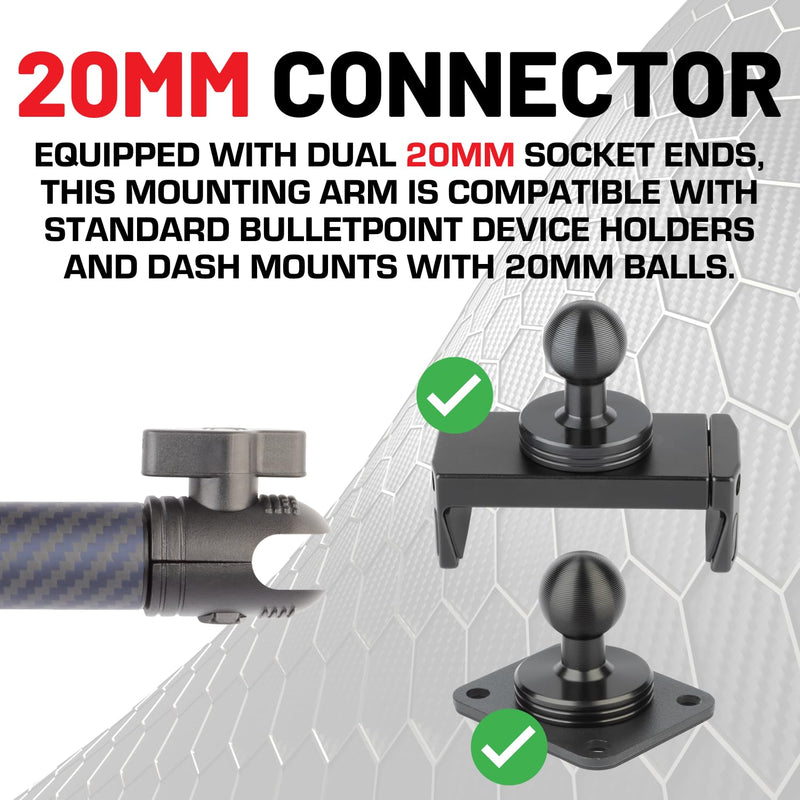 Bulletpoint Mounting Solutions Dash Mount 8.26" Arm Compatible with iPhone and Android Smartphones - Fits 20mm Attachment Ball