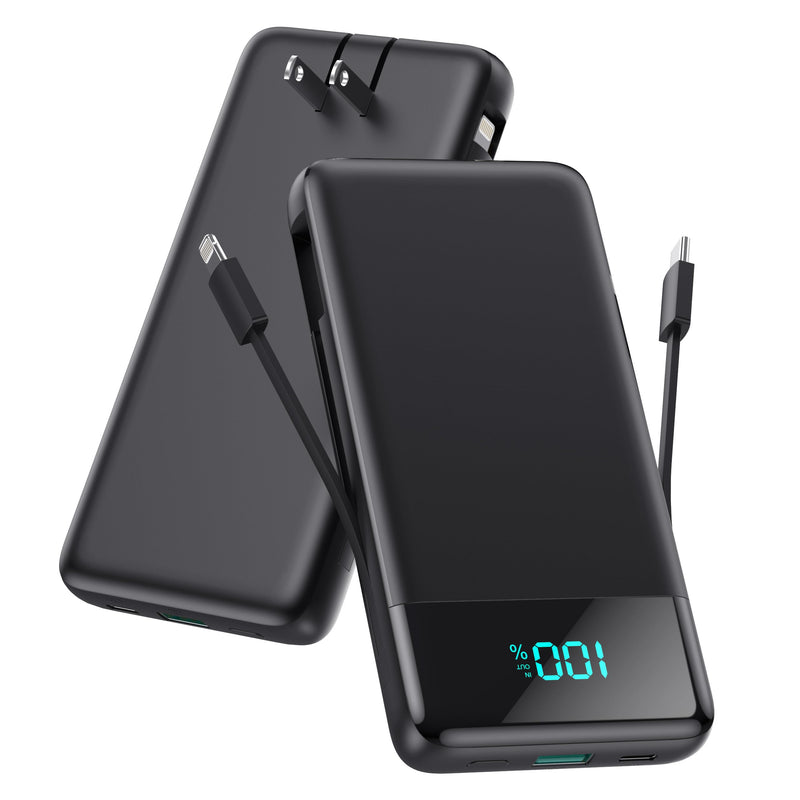 Portable Charger for iPhone with Built in Cables and Wall Plug,Upgraded 13800mAh Fast Charging USB C Power Bank,4 Outputs Travel Essential Battery Pack Compatible with iPhone 15/14,Samsung,Android etc Black