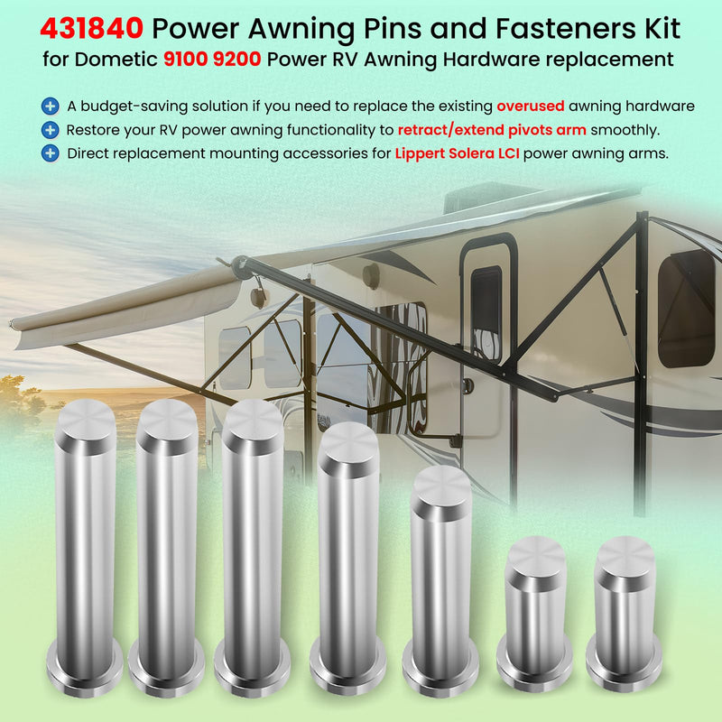 Power Awning Arm Repair Pin Kit Fits for Power Rv Camper Trailer, RV Awning Parts W/Spacers Kit, Equivalent to Part 431840 540900 43184,436366 Awning Arm Repair Pins