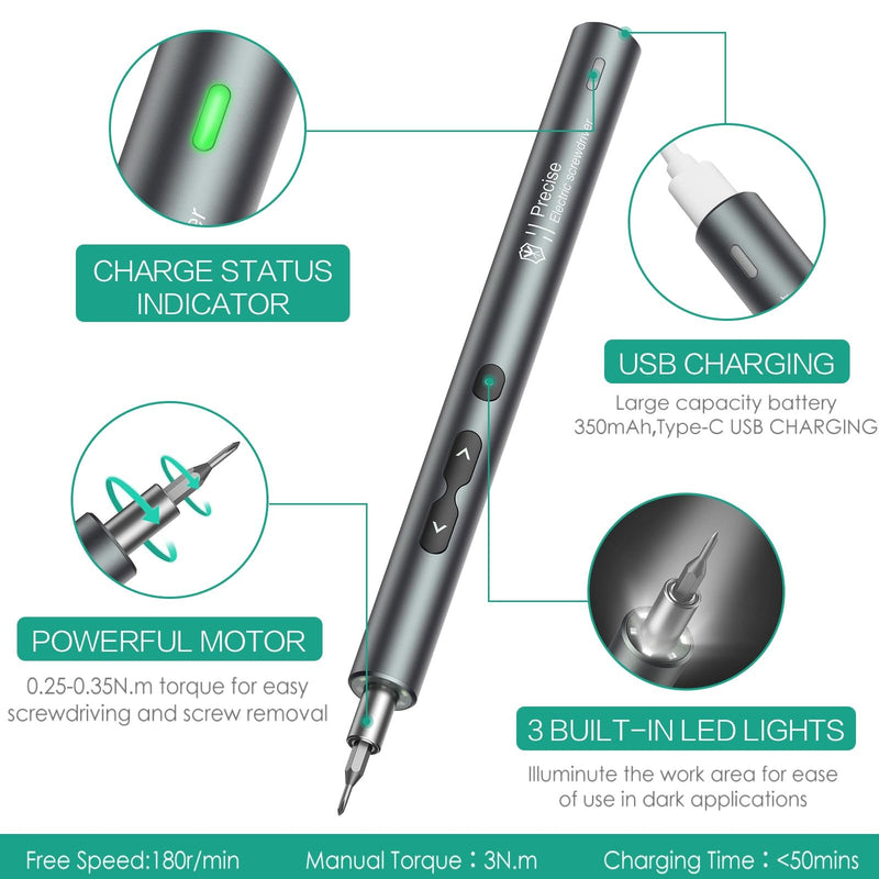 ORIA Electric Screwdriver, 28 in 1 Mini Precision Screwdriver Set, Rechargeable Repair Tools Kit, with Type-C Charging for Smartphones,Toys, PC 28-IN-1 Silver 28 in 1