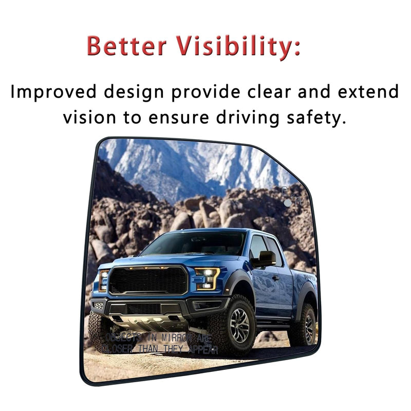 Passenger Side Heated Mirror Glass Replacement For Ford F150 2015 2016 2017 2018 2019 2020 - for Ford F150 Power Side Mirror with Blind Spot Detection System and Rear Holder Right (Passenger Side)- With Blind Spot Detection