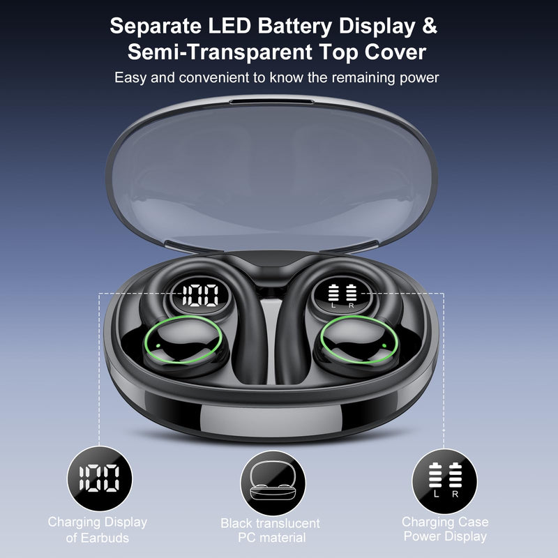 Wireless Earbuds, Bluetooth 5.4 Headphones Sport Over Ear Buds With ENC Mic | ENC Noise Cancelling Mic, 48H, Wireless Earphone With Earhooks, Stereo Deep Bass, IP7 Waterproof Headset for Workout, Black J-Black