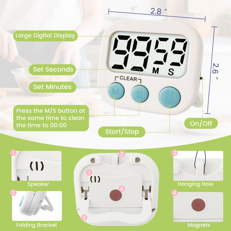 12 Pcs Digital Timer for Kids, Magnetic Countdown Kitchen Timer, Upgrade Loud Alarm Timers for Cooking, Kitchen, Exercise, Work, Study, Classroom, Outdoor Activities, Battery not Including 12