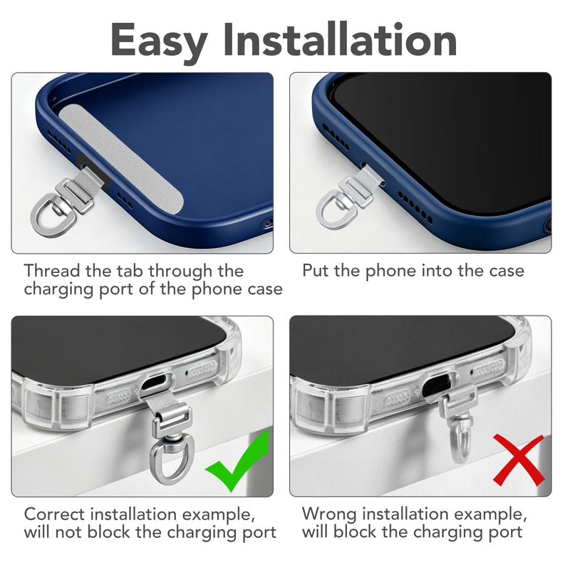 (4-Pack) 360° Rotating Stainless Steel Phone Tether Tab, Universal for Phones, Fit Wristbands, Necklaces & Crossbody Straps (Combination-A) Combination-a