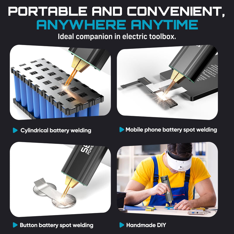 SEESII Battery Spot Welder: Handheld Spot Welding Machine with Rechargeable Battery, Mini Battery Welder for Nickel-Plated Sheets up to 0.2mm - for Battery Pack Assembly and Repair