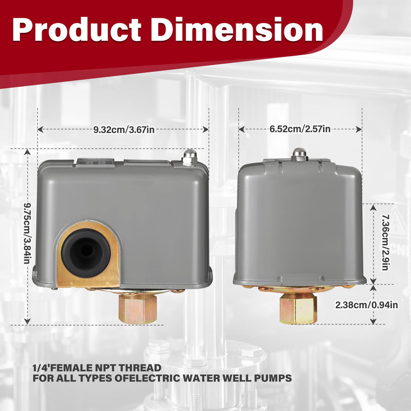 Well Pressure Switch 40/60 PSI for Well Pump, Automatic On/Off Water Pump Pressure Switch with Adjustable Differential, 1/4" NPT Connection for Residential Water Systems, Irrigation and RV