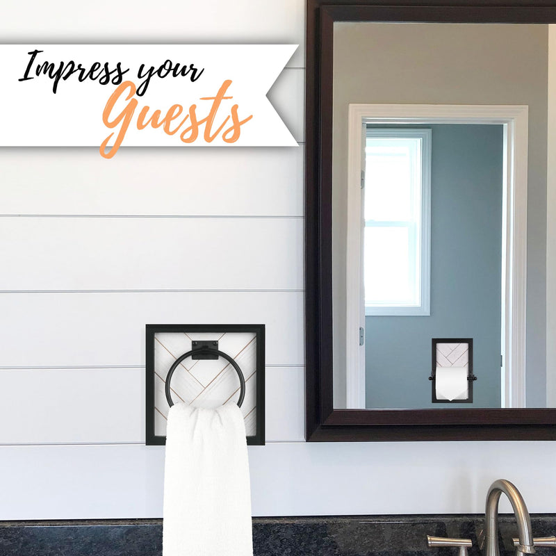 Autumn Alley Farmhouse Decor Hand Towel Ring for Bathroom - Rustic Hand Towel Holder - Rustic Towel Rack Ring Holder, Wall Mounted, Bathroom Decor Towels with Unique Shiplap, Black Ring, Wood, White