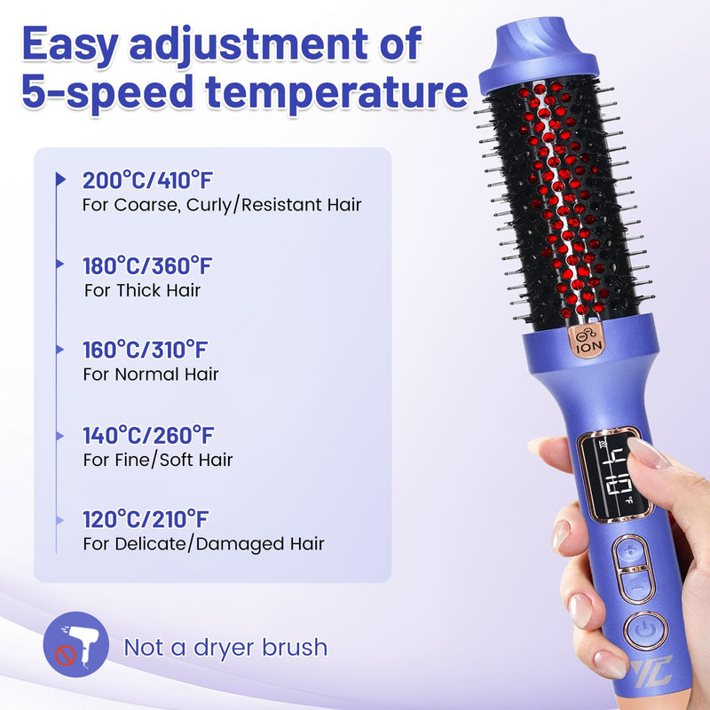 Infrared Thermal Brush,Blowout Look,1.5 Inch Heated Round Brush | Negative Ion,Infrared,Dual Voltage,Ceramic Coating,5 Temperature Settings,Less Damage,Lightweight