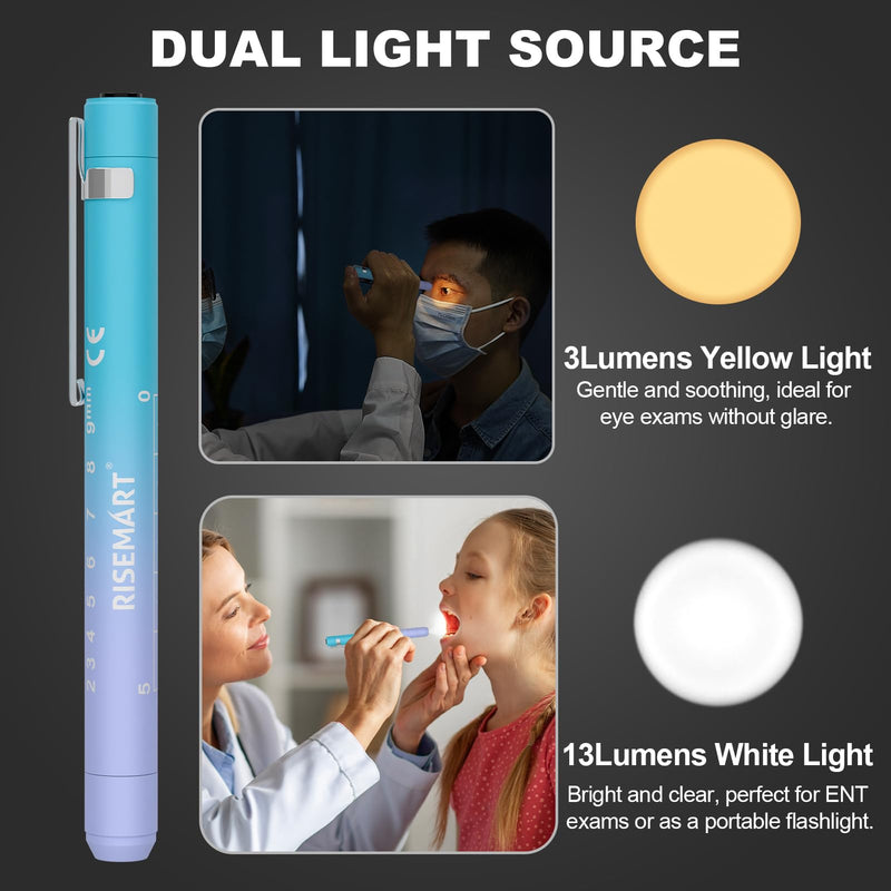 RISEMART Rechargeable Pen Light for Nurses with Trauma Shear, Nurse Scissors and Pen Light Set, 7.5" Medical Scissor and 2 LED Sources Penlight, Nursing Student Essentials (Blue+Blue) Blue+Blue