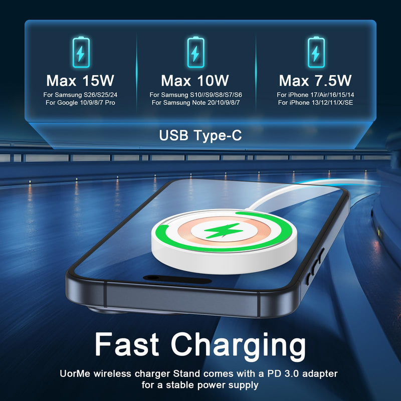 Wireless Charger for Samsung Magnetic Wireless Charging Station Magnet Fast Charging Pad for Samsung Galaxy S26/S25 Ultra/Z Fold 8 Ultra 7 6 Google Pixel 10 Pro XL 9 8a, USB A/C Port + PD Adapter White
