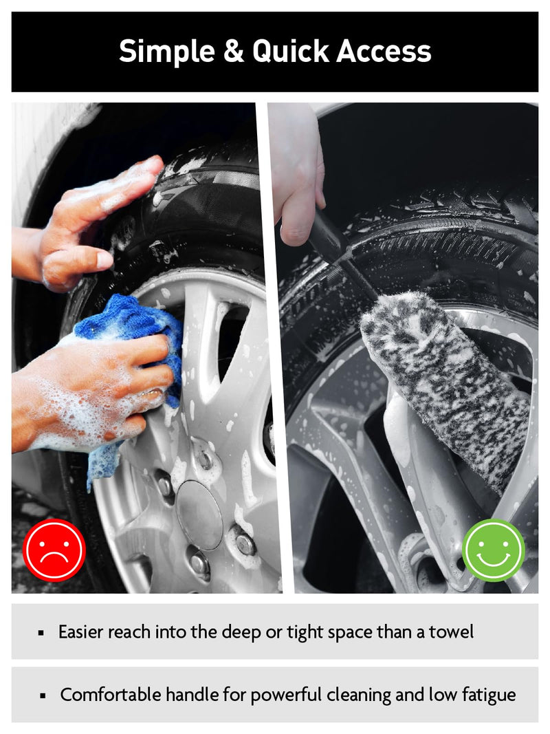 Fantasticlean 6PCS Car Wheel Cleaning Pro Kit, Tire Brush, Soft-bristled Rims Brush, Microfiber Bendable Brush, Double-Ended Detailing Brush, and Detailing Pads, Scratch-Free & Multipurpose
