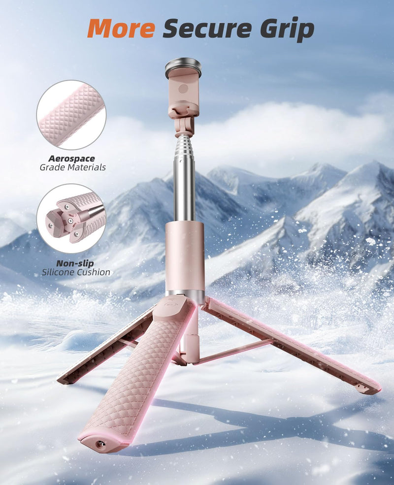 Tripod for iPhone, Selfie Stick with Remote, Stable & Durable Phone Tripod | Portable Travel Cell Phone Stand, Extendable All-in-1 Tripod for Video Recording Compatible with iPhone Android Pink 62 Inch