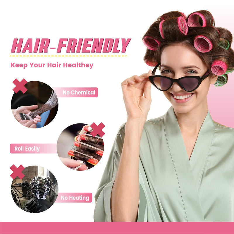  [AUSTRALIA] - Hair Rollers Set 40 PCS, PandyCare Hair Rollers For Long & Short - No Heat, Hair-friendly, Natural Effect, Includes 18 Rollers (1.73+1.41+0.98 inch), 20 Hair Clips,1 Rat Tail Comb ,1 Storage Bag