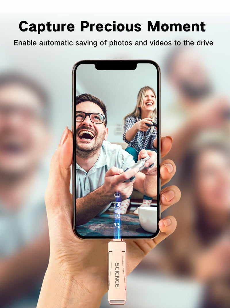 SCICNCE 512GB Flash Drive Intended for iPhone, USB Memory Stick Storage Backup for Photos Videos, Plug and Play No APP Required, Compatible with iPhone iPad Android and Computers (Rose Gold) Rose Gold