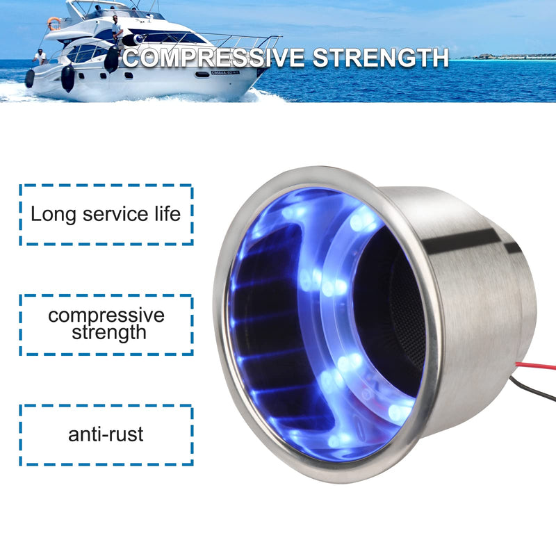 2PCS Boat Cup Holder, Stainless Steel Boat Cup Holder Insert, Blue Led Cup Holder Lights for Boat with Drain, 12V Waterproof Polished Drink Holder, Yeti Cup Holder for Marine, Boat, RV, Camper Blue*2