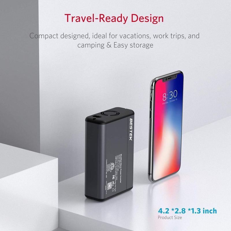 BESTEK 150W Power Inverter DC 12V to 110V AC Converter 4.2A Dual USB Car Plug Adapter Outlet Converter (Gray) Gray