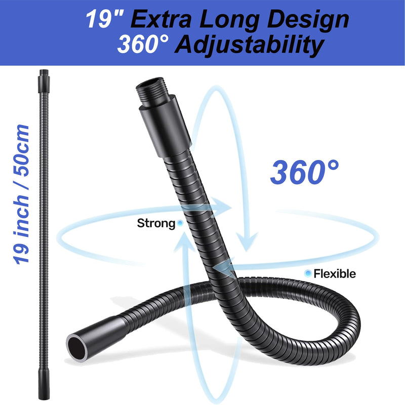 19" Gooseneck Arm, 3/8" Female to Male Metal Thread, 360° Microphone Flexible Arm, Gooseneck Tube Extension Holder, for Phone, Microphone Holder, Black