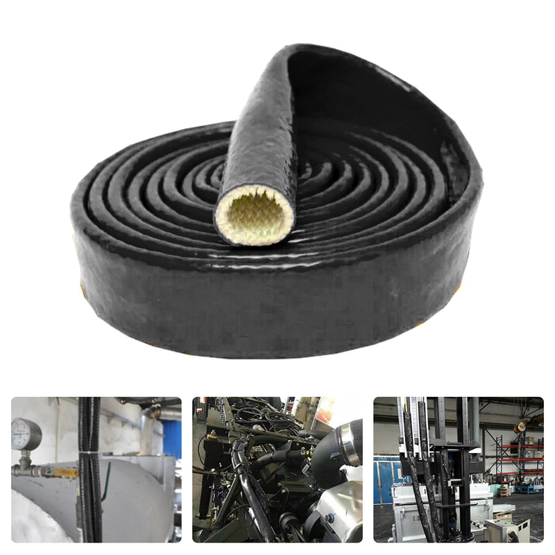 Insulation Heat Shielded Fire Thermo Armor Fire Sleeve Silicone Coated Fiberglass Heat Protection for Automotive Hose Lines & Electrical Wiring-（Black 3/4" ID x5FT） Black 3/4" ID x 5FT