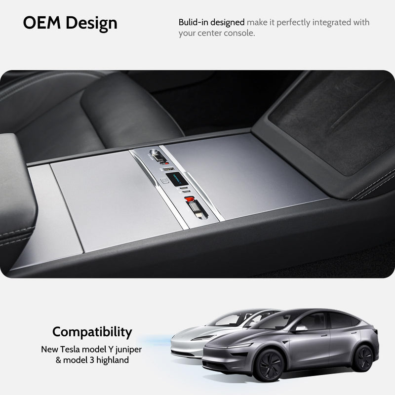 125W Max Retractable USB Hub, Tesla New Model Y Juniper (2026/2025) Accessories, Super Fast Charger Up 65W for MacBook Pro/Air/iPhone 16/15/Samsung Series, 5 in 1 Docking Station Tesla New Model Y Juniper (2026/2025)