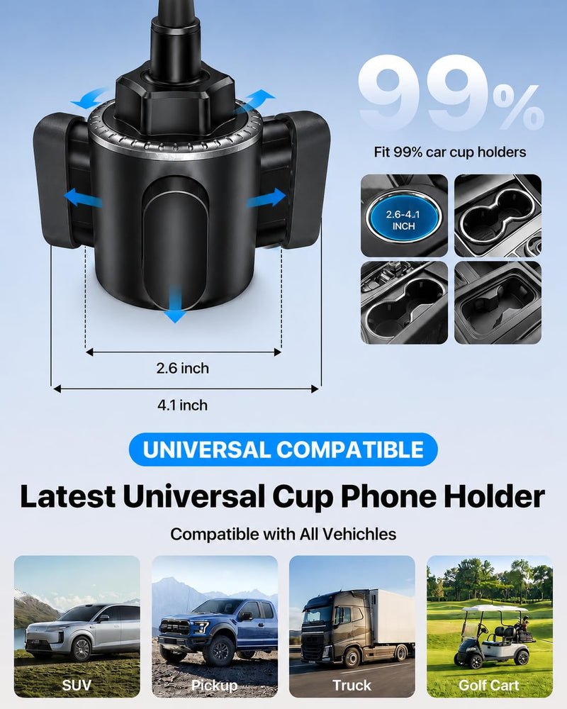 andobil Military-Grade Cup Holder Phone Holder, [Solidest Metal Gooseneck] Universal Cup Phone Holders for Your Car Truck Golf, 360° Adjustable Cup Holder Cell Phone Mount for iPhone Samsung Google Gooseneck-Black