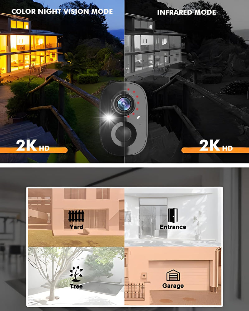 Dzees 2K Security Cameras Outdoor Wireless, WiFi Battery Powered Surveillance Camera for Home Security, Indoor Video Cam with Color Night Vision, 2 Way Audio, AI Motion Detection, Cloud/SD, IP65 Black(2 Pcs)