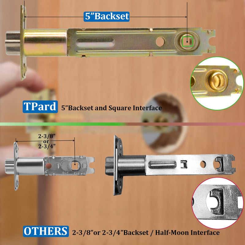 5" Backset Latch Keyed Entry Door Knob with Lock and Key, Standard Square Interface Entrance Ball Doors Knobset Lockset, Matte Black
