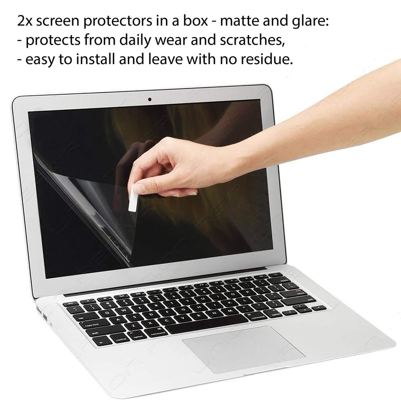 Homy Full Protection Kit for MacBook Air 13 inch 2017 or Earlier: 2x Matte Screen Protector + Keyboard Skin Touch ID + 2x Anti-Spy Camera Slide Cover + Dust Plugs + Trackpad Cover, for A1369 / A1466.