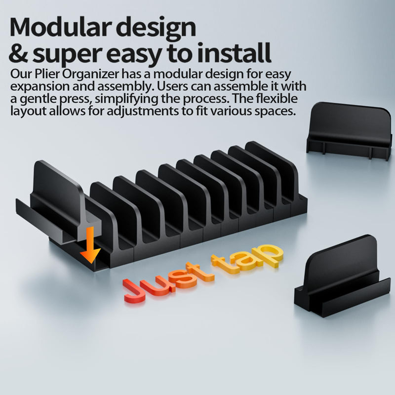 44 PCS Plier Organizer for Toolbox & Tool Drawer, Modular Desgin Plier Holders, Modular Toolbox Organizer System for Professional and DIY Mechanics, Include 20 Big Slot and 22 Small Slot, Black Non-Magnetic Black