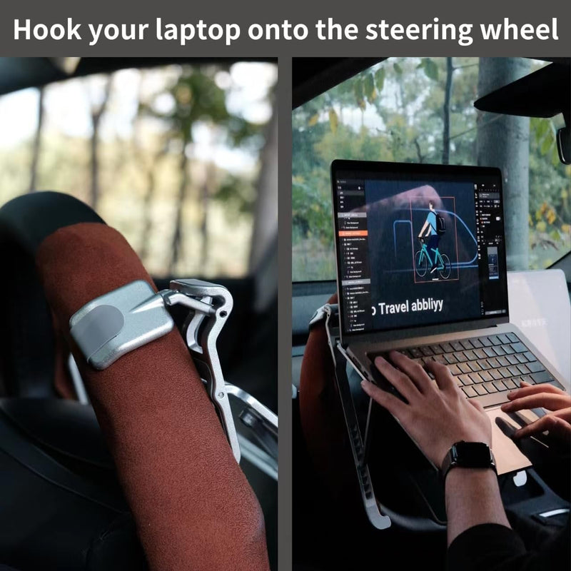 Car Laptop Mount, Height Adjustable Steering Wheel Laptop Tray for Car, Foldable Laptop Desk for Truck SUV Tesla, Portable Vehicle Workstation Table | Steering Wheel & Desktop Dual Mode, 5-Second Quick Scene Switch