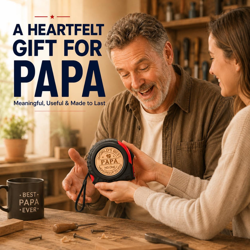 Father’s Day Gifts for Papa Personalized Engraved Tape Measure Birthday Fathers Day for PAPA from Daughter Son Woodworking Carpenter Tool Gifts for Men 7.5m/25ft
