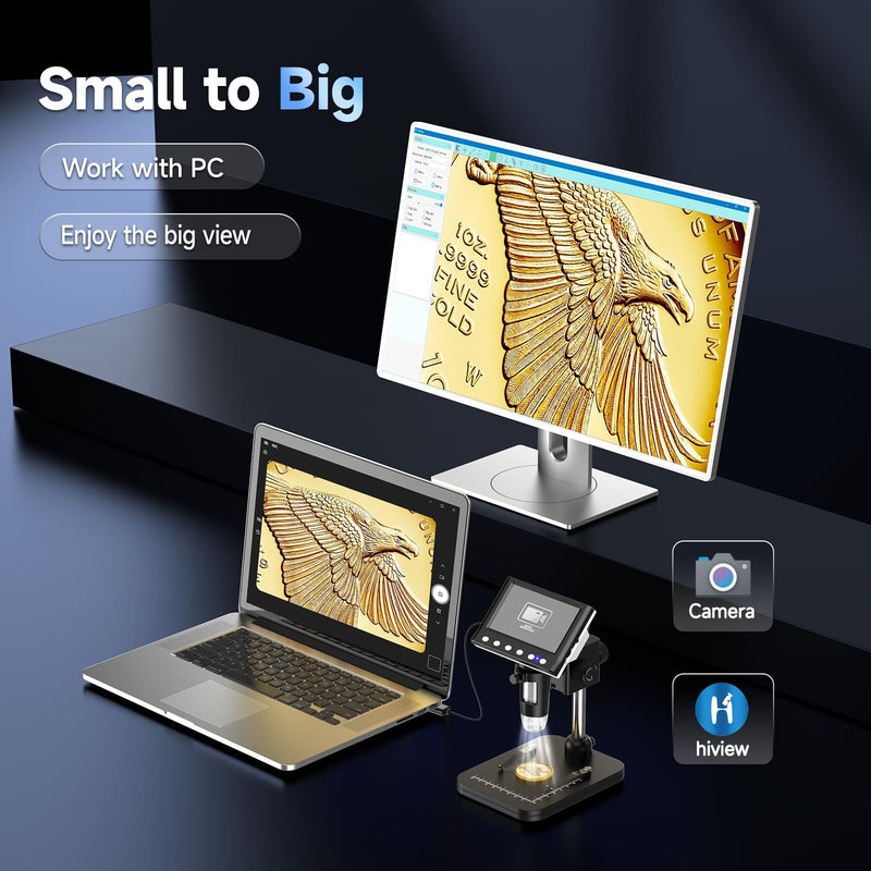 4.3" Coin Microscope, IPS Digital Microscope for Adults, Coin Magnifier with 8 LED Lights, Windows Compatible, Include 32GB Memory Card DM7 with 32GB Card
