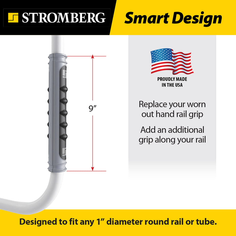 Stromberg Carlson Lend-A-Hand AM-01 Dura Grip RV Handle Replacement – Rubber Rail Cover for 1" Diameter Step Handles, Easy to Install Grab Bar Wrap for Entry Assistance – 9"L, Gray & Black
