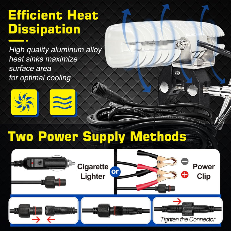 WFPOWER LED Boat Lights with Mounting Clamp, Flexible 6.3inch Super Bright Waterproof Marine Spotlights Flood Light Two Way Power 12V 24V LED Light Bar for Kayak Bass Jon Fishing T-Top Deck Truck Light Bar Clamp On